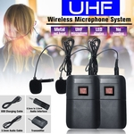 UHF Microfone Sem Fio Lapela Lapela Mic Receptor Transmissor Conjunto de Fone de Ouvido Duplo