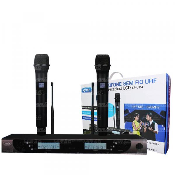2 Unidades de Microfones Sem Fio UHF Base Receptora LCD FM de Banda Larga KP-U913 - Knup