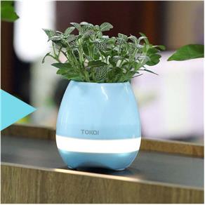 Vaso de Planta Musical com Sensor Toque Caixa Som Bluetooth e Led Recarregavel Azul