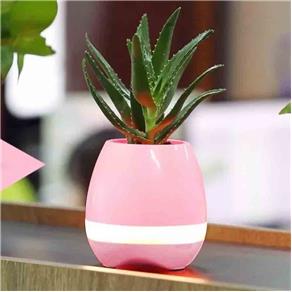 Vaso de Planta Musical com Sensor Toque Caixa Som Bluetooth e Led Recarregavel Rosa