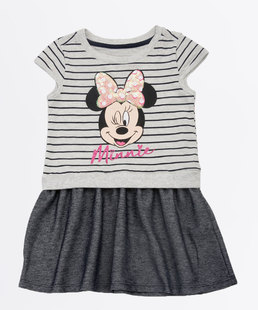 Vestido Infantil Listrado Estampa Minnie Disney