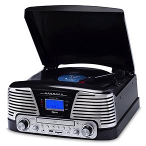 Vitrola Raveo Harmony Preta - Toca-Discos, CD Player, Bluetooth, USB. SD, Radio FM