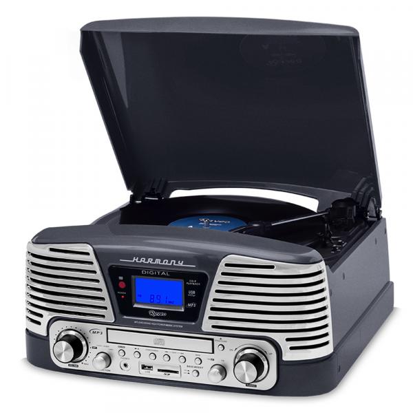 Vitrola Raveo Harmony Titanium - Toca-Discos, CD Player, Bluetooth, USB. SD, Radio FM