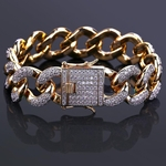 18 k genuíno ouro galvanoplastia zircão micro-inset cravejado com jóias com diamantes em Miami cadeia de Cuba 18mm homens # 039; s pulseira de ouro.
