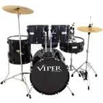 Ficha técnica e caractérísticas do produto Bateria com Banco e Pratos Preta Viper18 X-pro Drums