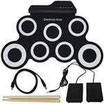 Bateria Eletrônica Musical Portátil Silicone Digital Drum 7 Pads 2 Pedais Baqueta IW-G3002 Preta