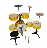 Ficha técnica e caractérísticas do produto Bateria Musical 6 Tambores 3 Pratos Amarelo - Rock Jazz Drum