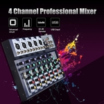 Ficha técnica e caractérísticas do produto Bluetooth digital de 4 canais Mic Line Audio Mixer Console de mixagem EQ de 3 bandas com 48V Phantom Power Interface USB para gravação de palco DJ DJ Karaoke Apreciação de música