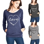 Ficha técnica e caractérísticas do produto BOFUTE New Outono Mulheres # 039; s Vestuário Amor T-shirt Carta Raglan da luva Casual camisola WQ035