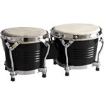 Ficha técnica e caractérísticas do produto Bongô de Madeira Preto Aro Cromado Pele Couro X-Pro Drums