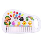 Ficha técnica e caractérísticas do produto Brinquedo Infantil Pianinho Musical Fazendinha Musicas Sons de Animais Luz e Alça - Om Utilidades