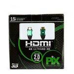 Ficha técnica e caractérísticas do produto Cabo HDMI 2.0 - 4K, Ultra HD, 3D, 19 Pinos - 15 Metros - Chip Sce