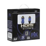 Ficha técnica e caractérísticas do produto Cabo HDMI 2.0 4K Ultra HD 3D HDR 19 Pinos 20 Metros com Filtro