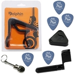 Ficha técnica e caractérísticas do produto Capotraste Dolphin Delrin Para Violão E Guitarra Preto 26381 + Kit IZ1