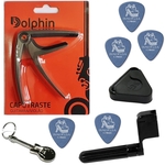 Ficha técnica e caractérísticas do produto Capotraste Dolphin Style Para Violão E Guitarra Cinza 9180 + Kit IZ1