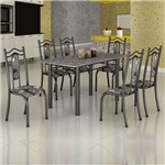 Ficha técnica e caractérísticas do produto Conjunto de Mesa Uruguai 1,40m Tampo Granito com 6 Cadeiras 620/15 Madmelos Craquelado Dark / Folha