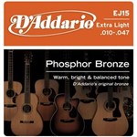 Ficha técnica e caractérísticas do produto D`Addario - Encordoamento Phosphor Bronze 010 para Violão EJ15