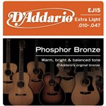 Ficha técnica e caractérísticas do produto DAddario - Encordoamento Phosphor Bronze 010 para Violão EJ15 - D Addario