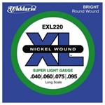 Encordoamento D`Addario EXL220 Super Light (.040-.095) para Contrabaixo 4 Cordas (XL Nickel Wound)
