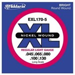 Ficha técnica e caractérísticas do produto Encordoamento D`Addario EXL170-5 Regular Light (.045-.130) para Contrabaixo 5 Cordas (XL Nickel Woun
