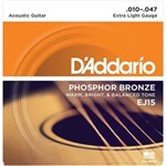 Ficha técnica e caractérísticas do produto Encordoamento D`addario Violão EJ15 Phosphor Bronze, Light Extra, 10-47