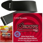 Encordoamento Groove Baixo 6 Cordas 032 125 GS8 + Strap Lock + Correia Basso