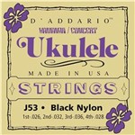 Encordoamento Ukulele D`Addario J53 Concerto - Nylon Preto