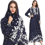 Ficha técnica e caractérísticas do produto New Estilo muçulmano Fashion Women Impressão Grande Hem Slim Fit vestido longo com harmonização Lenço