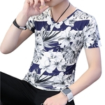 Ficha técnica e caractérísticas do produto Gostar Homens Summer Fashion camiseta manga curta V Collar estiramento Magro Homens Jovens Tops