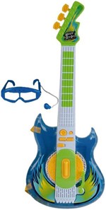 Ficha técnica e caractérísticas do produto Guitarra Elétrica Infantil Azul Meninos com Sons Função Mp3 Óculos-microfone Instrumento Musical Brinquedo Didático Rock Star Zoop Toys
