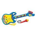 Ficha técnica e caractérísticas do produto Guitarra Azul e Amarela com Microfone - Dm Toys