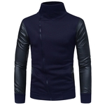 Ficha técnica e caractérísticas do produto Homens Leather Sleeve Matching Gola Zipper Camisola