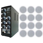 Ficha técnica e caractérísticas do produto Kit 12 Caixa Som Arandela Embutir + Amplificador Setorizador