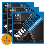 Ficha técnica e caractérísticas do produto KIT C/ 3 Encordoamentos NIG N64 P/ Guitarra Tradicional 10/46 - EC0074K3 - Nig Strings