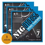 Ficha técnica e caractérísticas do produto KIT C/ 3 Encordoamentos P/ Guitarra NIG N71 7 Cordas 10/56 - EC0070K3 - Nig Strings