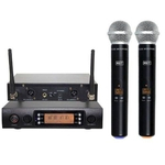 Kit Com 02 Microfones Sem Fio Duplo Digital Uhf Profissional UHF 628M