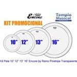 Ficha técnica e caractérísticas do produto Kit com 4 Peles 10'' 12'' 13'' e 16'' Encore By Remo Hidráulica Pinstripe Transparente para Tons