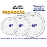 Ficha técnica e caractérísticas do produto Kit com 3 Peles 6'' 8'' e 10'' Encore By Remo Pinstripe Hidráulica Transparente para Tons