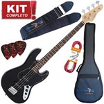 Ficha técnica e caractérísticas do produto Kit Contrabaixo GB1 BK/BK Jazz Bass Giannini Preto Escudo Preto Completo