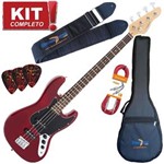 Ficha técnica e caractérísticas do produto Kit Contrabaixo GB1 TWR/BK Jazz Bass Giannini Vinho Escudo Preto Completo