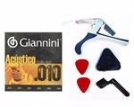 Ficha técnica e caractérísticas do produto Kit Corda Giannini Aço 0.10 Capotraste Encordoador Palhetas