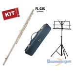 Kit Flauta Eagle Fl03S Prateada Transversal em Dó + Case Luxo + Estante de Partitura