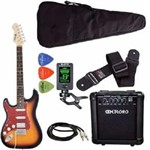 Ficha técnica e caractérísticas do produto Kit Guitarra Canhoto Phx St-h Sunburst Cubo Meteoro Afinador