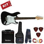 Ficha técnica e caractérísticas do produto Kit Guitarra Elétrica Strato G100 Preta BK / WH Giannini + Capa + Cubo + Correia + Palhetas