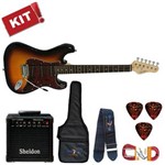 Ficha técnica e caractérísticas do produto Kit Guitarra Elétrica Strato G100 Sunburst 3TS / TT Giannini + Capa + Cubo + Correia + Palhetas