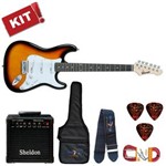 Ficha técnica e caractérísticas do produto Kit Guitarra Elétrica Strato G100 Sunburst 3TS/WH Giannini + Capa + Caixa + Correia + Palhetas