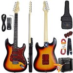 Ficha técnica e caractérísticas do produto Kit Guitarra Elétrica Strato G100 3ts/tt Sunburst Giannini + Cubo Mg10