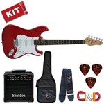Ficha técnica e caractérísticas do produto Kit Guitarra Elétrica Strato G100 Vermelha DW / WH Giannini + Capa + Cubo + Correia + Palhetas