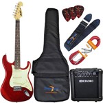 Ficha técnica e caractérísticas do produto Kit Guitarra Elétrica Strato Mg32 Vermelha Memphis + Cubo Meteoro