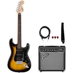 Ficha técnica e caractérísticas do produto Kit Guitarra Fender Squier Affinity Stratocaster Hss Frontman 15 Brown Sunburst